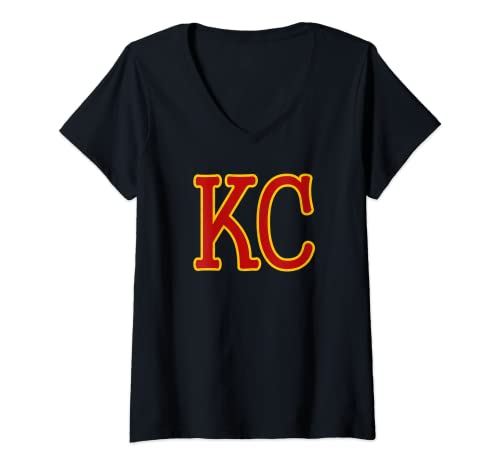 Damen Kansas City Red / Yellow Cool Kansas City Kc 2 Buchstaben rot KC T-Shirt mit V-Ausschnitt Damen Kansas City Red / Yellow Cool Kansas City Kc 2 Buchstaben rot KC T-Shirt mit V-Ausschnitt von Kansas City Local Apparel