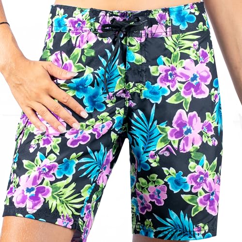 Kanu Surf Damen Marina Active Swim Board-Shorts mit LSF 50+, Normale Größe und Übergrößen Boardshorts, Katya Schwarz/Blau, 36 von Kanu Surf