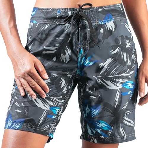 Kanu Surf Damen UPF 50+ Active Printed Swim and Workout Board Short Boardshorts, Hayley Charcoal, 38 von Kanu Surf