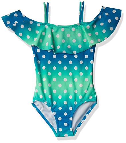 Kanu Surf Girls' Peggy UPF 50+ Beach Sport Off Shoulder One Piece Swimsuit, Dots Blue, 12 von Kanu Surf