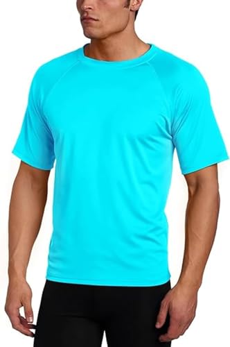 Kanu Surf Herren Short Sleeve UPF 50 Swim Sun (Regular & Extended Sizes) Rash-Guard-Shirt, Neonblau, L von Kanu Surf