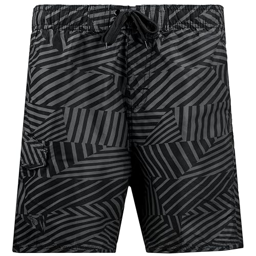 Kanu Surf Jungen Static Geo Quick Dry Beach Board Shorts Swim Trunk Badehose, Statisches Schwarz, Medium von Kanu Surf