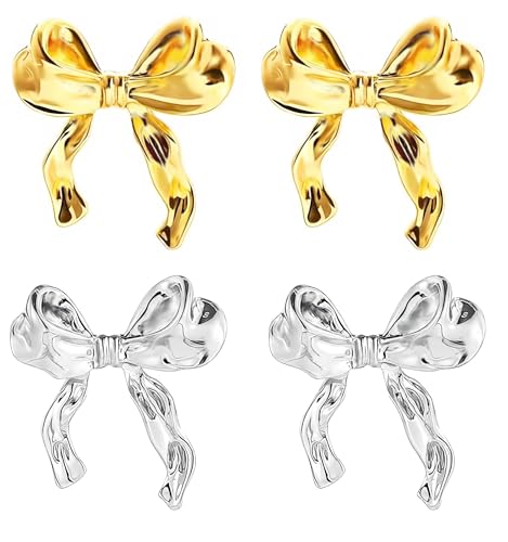 Dangle Schleifen Ohrringe für Damen, Zarte Gold Silber Schleifen Ohrringe, Niedliche Schleifen Ohrringe, Weihnachten, Geburtstag, Neujahr, Geschenk für Frauen（Silber） von KaoKaoHung