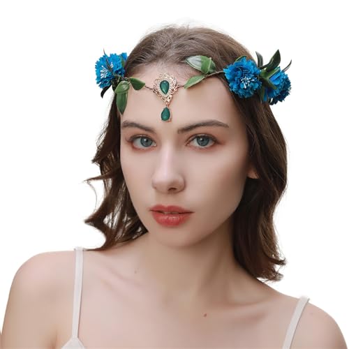 Blumen-Cosplay-Stirnband für Mädchen, verstellbarer ethnischer Haarreif, Hochzeit, Party, Braut, Haarschmuck, Hochzeits-Haarschmuck für Damen, zarter Hochzeits-Haarschmuck für Brautjungfern von Kaohxzklcn