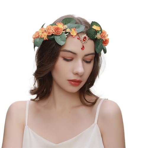 Blumen-Cosplay-Stirnband für Mädchen, verstellbarer ethnischer Haarreif, Hochzeit, Party, Braut, Haarschmuck, Hochzeits-Haarschmuck für Damen, zarter Hochzeits-Haarschmuck für Brautjungfern von Kaohxzklcn