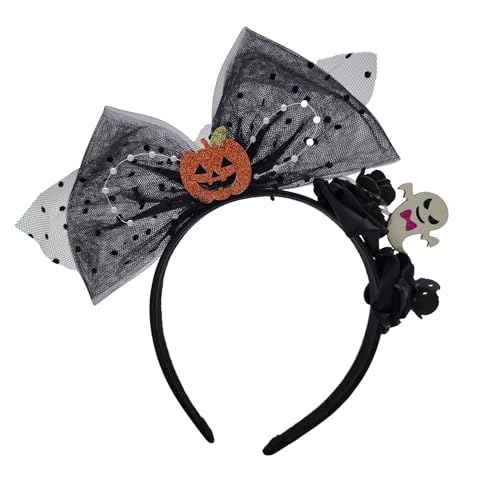 Dünnes seitliches Stirnband mit Kürbisschleife und Rose, Halloween, Haarreif, modisch, für Karneval, Party, Frisur, Kopfbedeckung, leichter Tag der Toten, Kopfschmuck, Tag der Toten, Totenkopf, Tag von Kaohxzklcn