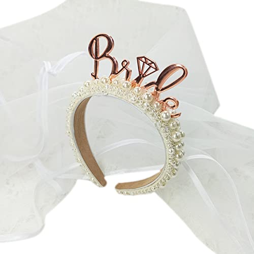 Elegantes Haarreif mit vollen Perlen, Prinzessinnen-Haarschmuck, Festzug, Abschlussball, Party, Hochzeit, Schleier, Brautschmuck, kurzer Tüll, Braut-Kopfschmuck für Hochzeit von Kaohxzklcn