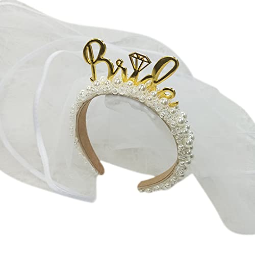 Elegantes Haarreif mit vollen Perlen, Prinzessinnen-Haarschmuck, Festzug, Abschlussball, Party, Hochzeit, Schleier, Brautschmuck, kurzer Tüll, Braut-Kopfschmuck für Hochzeit von Kaohxzklcn