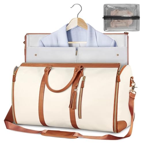 Faltbare Anzugtasche, große Kapazität, Handgepäcktasche für Männer und Frauen, multifunktionale Aufbewahrung, wasserdicht, Reise-Organizer, Ledertasche, Beige von Kaohxzklcn