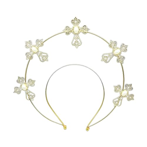 Gothic Halos Stirnband, handgefertigt, Perlen, Kreuz, Tiaras, Vintage-Kopfschmuck für Frauen, Hochzeit, Brautgeschenk, Stirnband für Mädchen von Kaohxzklcn