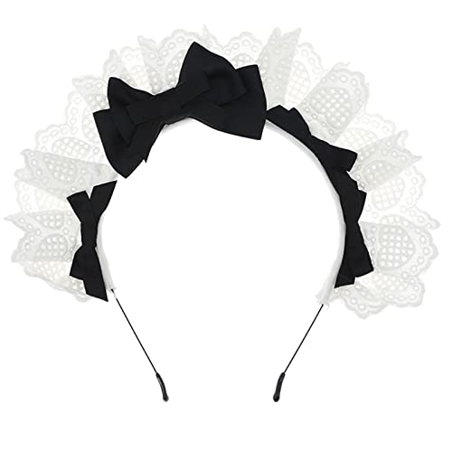 Haarreif für Damen, Cosplay, Gothic-Stil, mit Spitze und Schleife, handgefertigt, Haar-Accessoire, Dienstmädchen-Stirnband von Kaohxzklcn