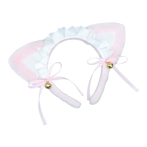 Haarreif für Damen mit pelzigen Ohren, mit Fliege, Plüsch-Haarband, Dienstmädchen-Stirnband, Kostümzubehör, Maskerade, Kopfschmuck, verstellbares Stirnband von Kaohxzklcn