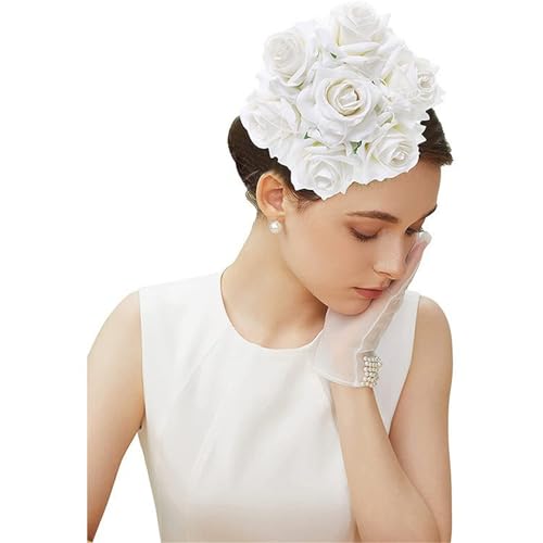 Haarreif mit Kunstrosen, für Damen, Fascinator, Hut, Braut, Hochzeit, Party, Kopfschmuck, Vintage-Blumen-Haarnadel, Blumen-Haarband von Kaohxzklcn