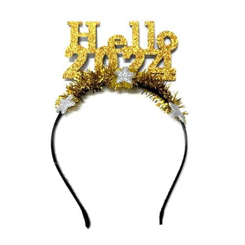 Hello2024 Stirnband Glitzer Neujahr Haarschmuck für festliche Zusammenkünfte Stylisches Haarband Frisuren Weihnachten Dressing Goldenes Stirnband von Kaohxzklcn