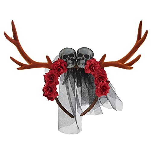 Hirschhorn-Stirnband, Gothic-Blumenkronen für Damen, Gothic-Totenkopf-Haarband, Halloween-Geweih, Stirnband, Tag der Toten, Hirschhorn-Stirnband von Kaohxzklcn