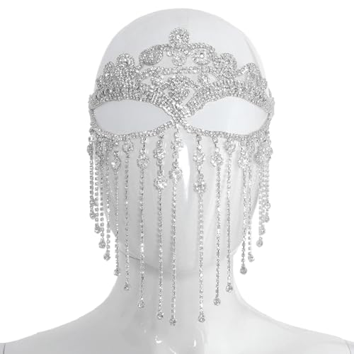 Indische Strass-Quasten, Gesichtsschleier, Damen, Abschlussball, Party, Fransen, Stirnband, Brautschleier, Gesichtszubehör, Schmuck, Tanzzubehör von Kaohxzklcn