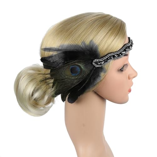 Kaohxzklcn Ethnisches Stirnband der 1920er Jahre, mit Federn, auffälliges Haarband für Damen, Stirnband für Cosplay-Auftritte, ethnische Stirnbänder für Frauen von Kaohxzklcn