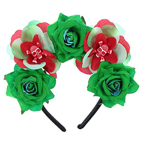 Kaohxzklcn Halloween-Haarband, Gothic-Blumenkronen für Damen, Gothic-Totenkopf-Stirnband, Tag der Toten, Gothic-Blumen-Haarband, Gothic-Totenkopf-Stirnband von Kaohxzklcn