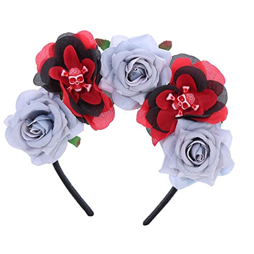 Kaohxzklcn Halloween-Haarband, Gothic-Blumenkronen für Damen, Gothic-Totenkopf-Stirnband, Tag der Toten, Gothic-Blumen-Haarband, Gothic-Totenkopf-Stirnband von Kaohxzklcn