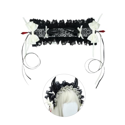 Kaohxzklcn Spitzenband-Stirnband für Teenager, Erwachsene, Damen, Halloween, Party, breites Stirnband, Cosplay, Party, Kostüm, Lolitas, Kopfschmuck, Mädchen, Spitzenband, verstellbares Stirnband von Kaohxzklcn