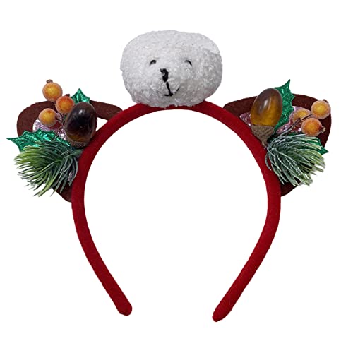 Kaohxzklcn Weihnachts-Ohr-Stirnband, Haarreif, Weihnachtsbär Stirnband, Weihnachts-Haarband mit Tannennadel, Tannenzapfen, Haarschmuck, Weihnachts-Haarreifen von Kaohxzklcn