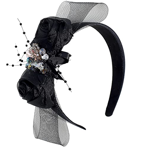 Rosen-Stirnband, Netz-Stirnband für Damen, Hochzeits-Stirnband, Teeparty, Cocktail-Stirnband, Fascinator-Stirnband, Netz-Stirnband von Kaohxzklcn