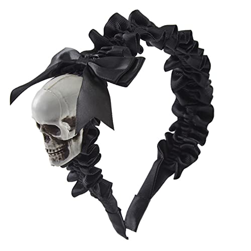 Schwarzes Stirnband Halloween Totenkopf Stirnband für Frauen Plissee Stirnband Gothic Kopfbedeckung Gothic Stirnband Punk Stirnband Plissee Stirnband von Kaohxzklcn