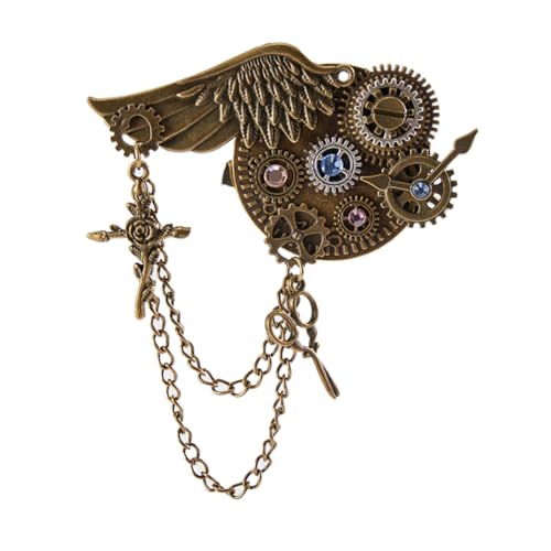 Steampunk-Zahnrad-Brosche für Frauen mit Fransen-Kette, Flügelausrüstung, Haarspange, Hutnadel, Hemd, dekorative Anstecknadel, Haarspange für Rollenspiele, Party von Kaohxzklcn