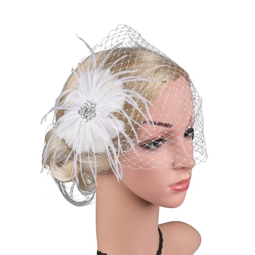 TeaParty Fascinator Haarnadel Cocktail Party Federn Haarspange für Frauen Mesh Blume Kopfschmuck Elegant Kirche Stirnband Feder Haarspange Mesh Haarspange von Kaohxzklcn