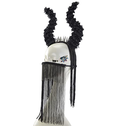 Teufelshörner Stirnband Antilope Stirnband Kette für Frauen Fransen Maskerade Halloween Horn Kopfbedeckung Antilope Stirnband von Kaohxzklcn