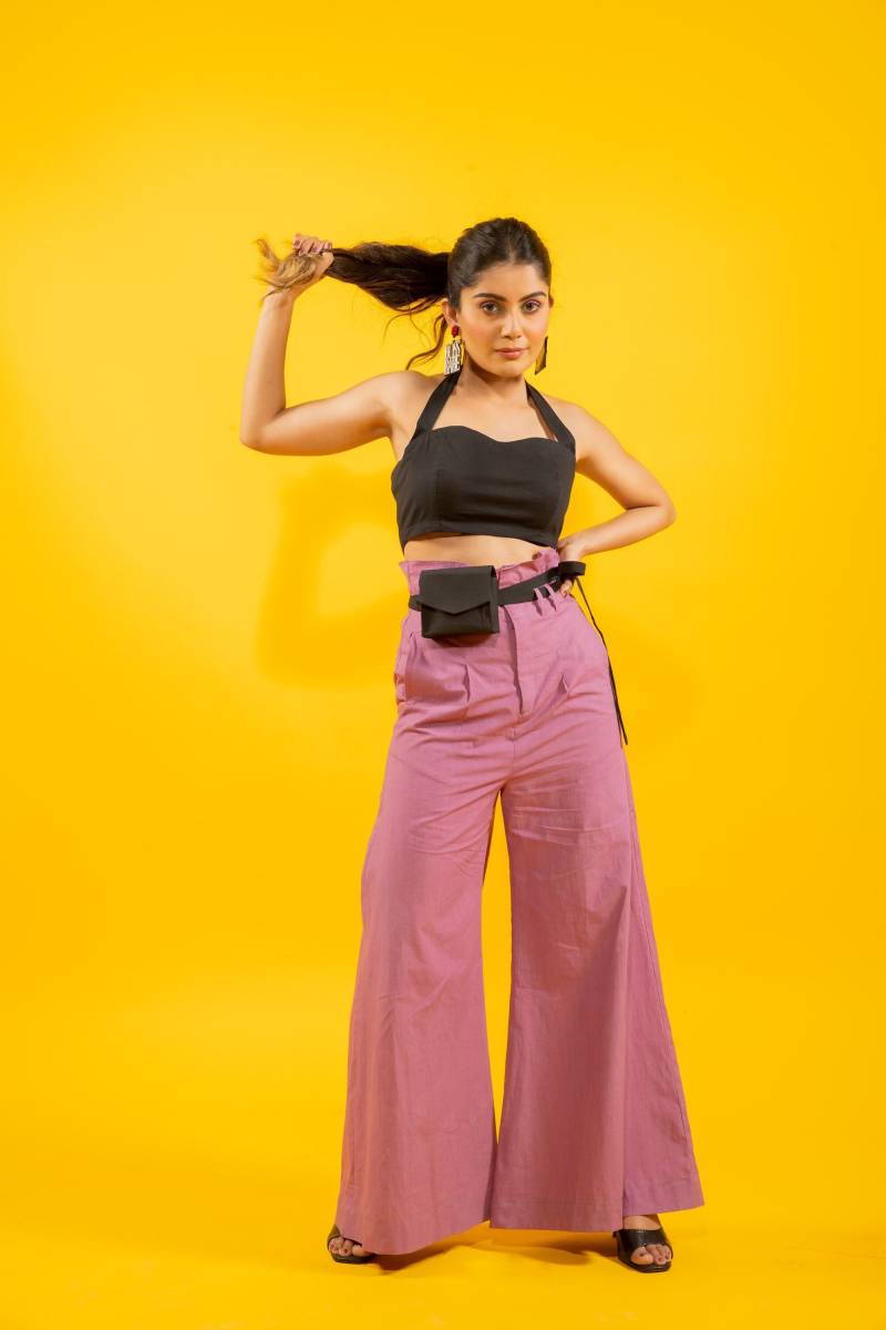 Handgemachte High Waist Hose, Top Mauve Palazzo Frühlingskleid, Hose Mit Weitem Bein von KaoriByShreya