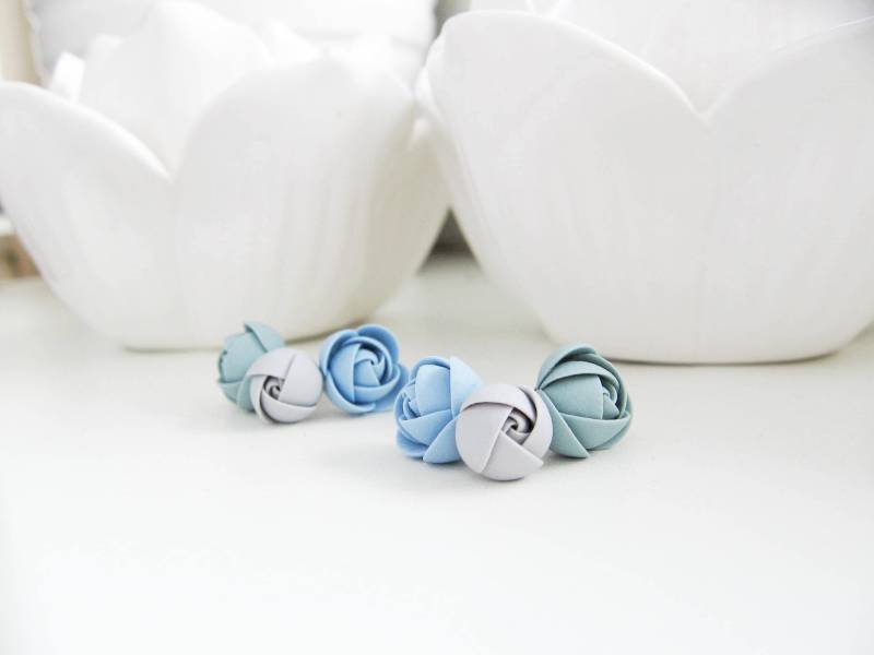 Fimo Ohrringe Set - Blaugrün Blaugraue Grau Rose Blume Edelstahl Ohrstecker Brautjungfern Fimo Ohrringe Set - Blaugrün Blaugraue Grau Rose Blume Edelstahl Ohrstecker Brautjungfern von KaoriPearlRose