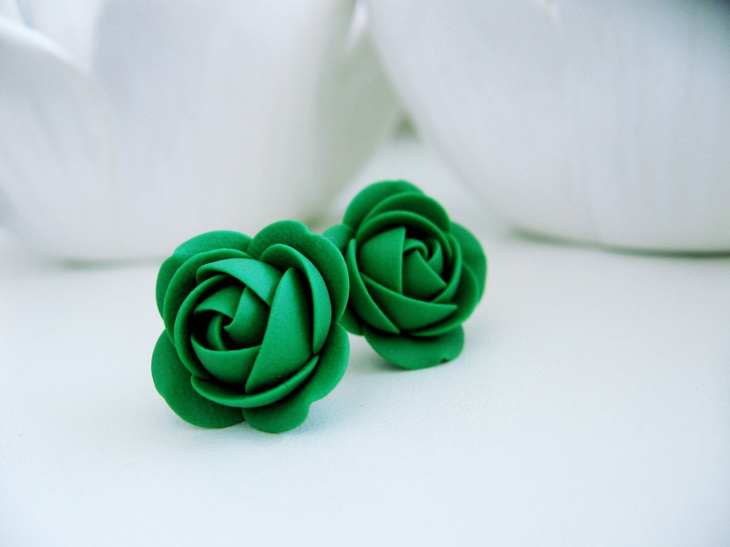 Ohrringe Aus Fimo - Activia Grün Rose Blume Ohrstecker Ohrringe Aus Fimo - Activia Grün Rose Blume Ohrstecker von KaoriPearlRose