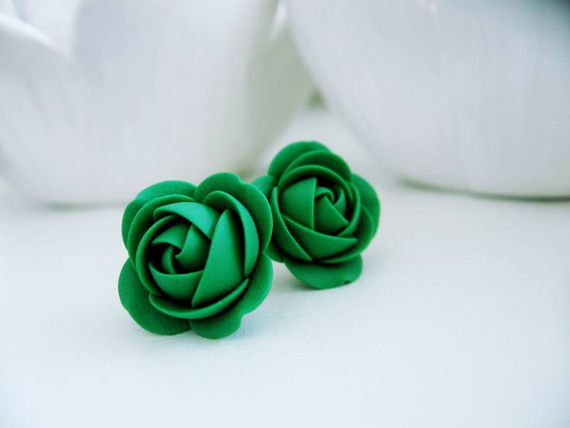 Ohrringe Aus Fimo - Activia Grün Rose Blume Ohrstecker Ohrringe Aus Fimo - Activia Grün Rose Blume Ohrstecker von KaoriPearlRose