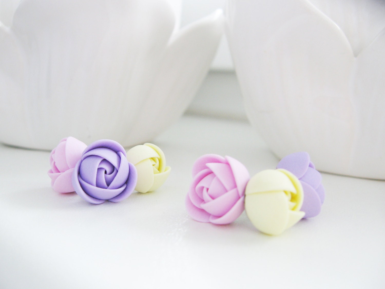 Ohrringe Aus Fimo-Set - Lila Rose Vanille Rose Blume Ohrstecker Ohrringe Aus Fimo-Set - Lila Rose Vanille Rose Blume Ohrstecker von KaoriPearlRose