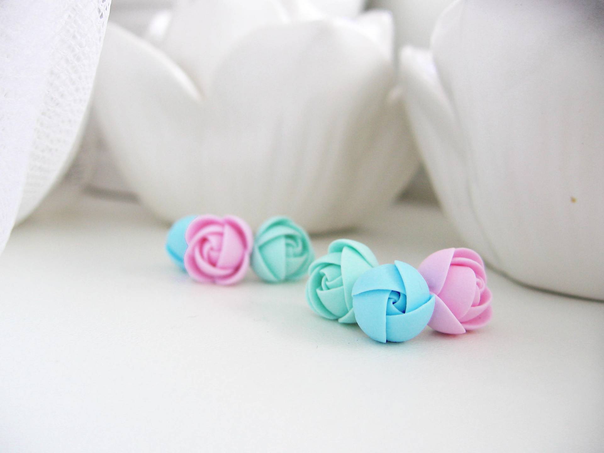 Ohrringe Aus Fimo-Set - Menthol Light Blue Pink Rose Blume Edelstahl Brautjungfern Ohrstecker Ohrringe Aus Fimo-Set - Menthol Light Blue Pink Rose Blume Edelstahl Brautjungfern Ohrstecker von KaoriPearlRose