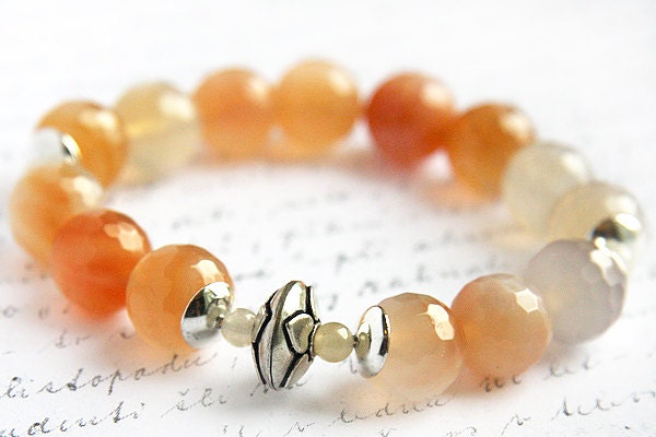 Natürliches Achat-Armband, Boho-Armband, Sterlingsilber, Edelstein-Statement-Armband von KapKaDesign