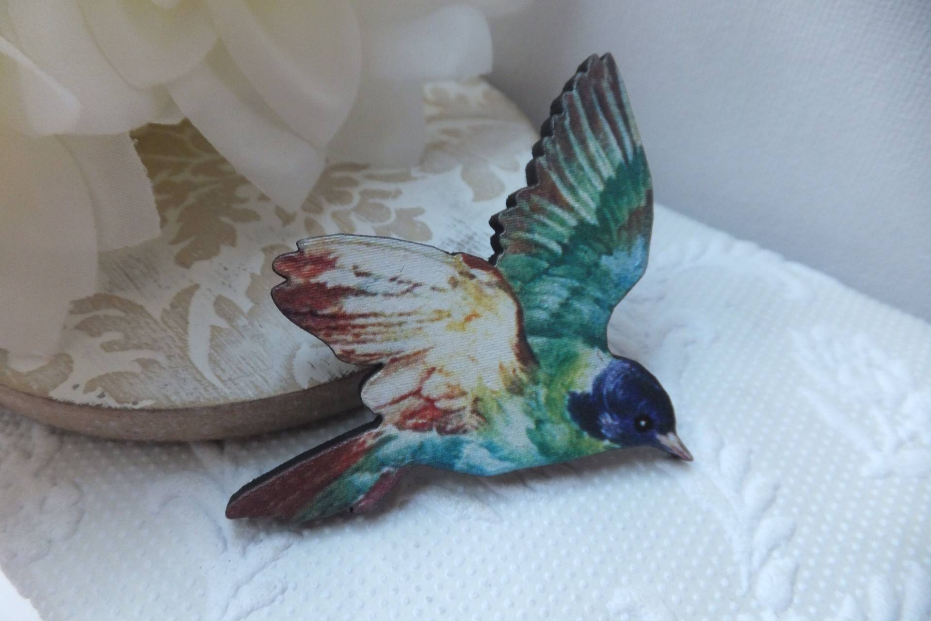 Grüner Vogel Brosche Aus Holz von Kapalau