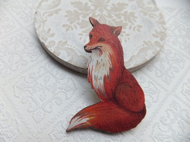 Vintage Fuchs Brosche Aus Holz von Kapalau