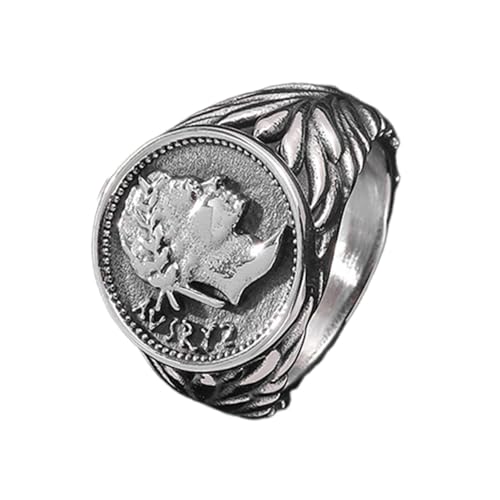 Kapaunn Römische Ringe für Männer, Caesar-Ring,Kaiserkopfring für Männer - Retro-Edelstahl-Ring des römischen Kaisers, bequemer Schmuck, Siegelringe für Männer und Frauen von Kapaunn