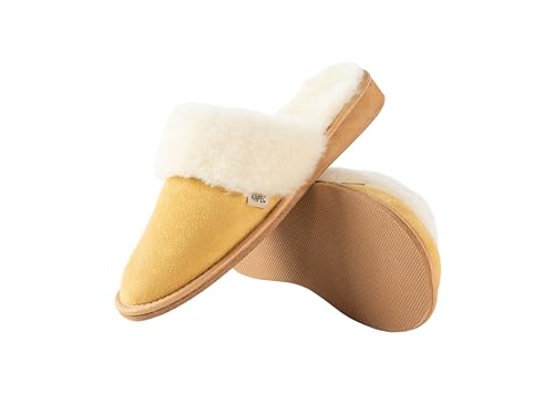 Antelope Bequeme Hausschuhe für Damen aus echtem Lammfell weiche kuschelige Lammfellschuhe mit weichem Fell warme Moderne Hausschuhe atmungsaktiv (Honigfarbe, 39) von Kapeć