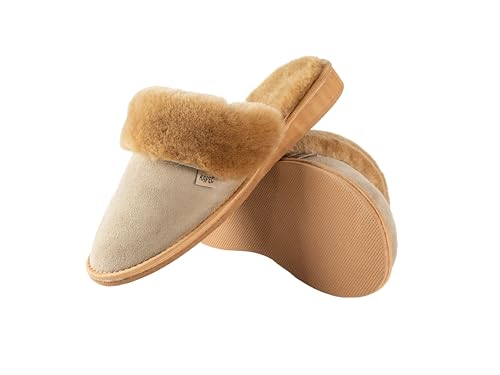 Antelope Bequeme Hausschuhe für Damen aus echtem Lammfell weiche kuschelige Lammfellschuhe mit weichem Fell warme Moderne Hausschuhe atmungsaktiv (Beige, 38) von Kapeć