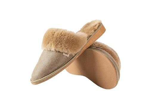 Antelope Bequeme Hausschuhe für Damen aus echtem Lammfell weiche kuschelige Lammfellschuhe mit weichem Fell warme Moderne Hausschuhe atmungsaktiv (Beige uneinheitlich, 38) von Kapeć
