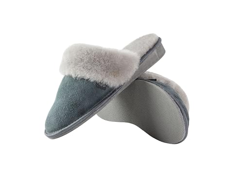 Antelope Bequeme Hausschuhe für Damen aus echtem Lammfell weiche kuschelige Lammfellschuhe mit weichem Fell warme Moderne Hausschuhe atmungsaktiv (Grau, 38) von Kapeć