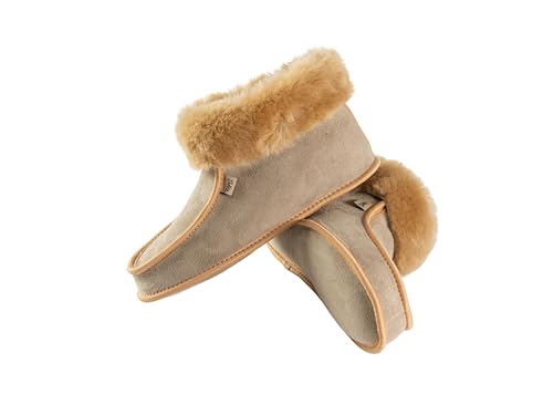 Kapeć Elephant Bequeme Hausschuhe aus echtem Lammfell mit verlängerten Schaft Hüttenschuhe mit weichem Fell atmungsaktiv hautfreundlich (Beige, 37) von Kapeć