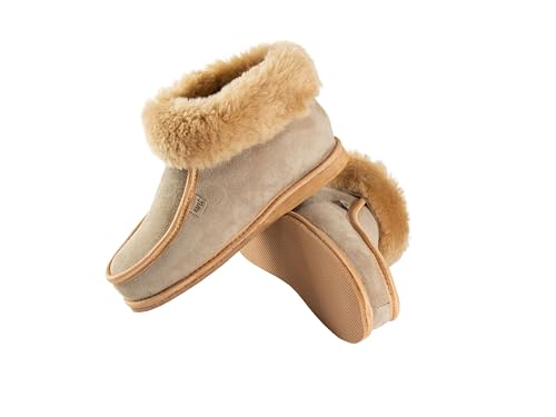 Mammoth Bequeme Hausschuhe für Damen aus echtem Lammfell weiche kuschelige Lammfellschuhe mit weichem Fell warme Moderne Hausschuhe atmungsaktiv (Beige, 39) von Kapeć