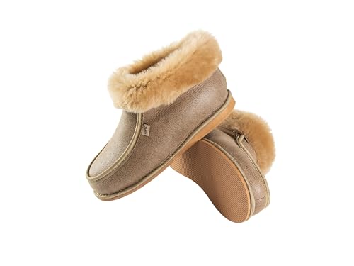 Mammoth Bequeme Hausschuhe für Damen aus echtem Lammfell weiche kuschelige Lammfellschuhe mit weichem Fell warme Moderne Hausschuhe atmungsaktiv (Beige Uneinheitlich, 44) von Kapeć