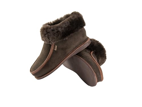Mammoth Bequeme Hausschuhe für Damen aus echtem Lammfell weiche kuschelige Lammfellschuhe mit weichem Fell warme Moderne Hausschuhe atmungsaktiv (Braun, 39) von Kapeć
