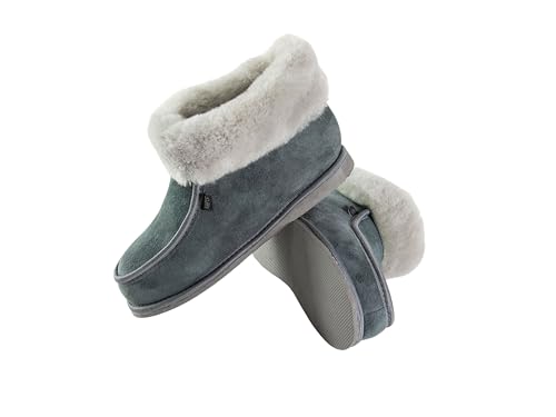 Mammoth Bequeme Hausschuhe für Damen aus echtem Lammfell weiche kuschelige Lammfellschuhe mit weichem Fell warme Moderne Hausschuhe atmungsaktiv (Grey, 39) von Kapeć