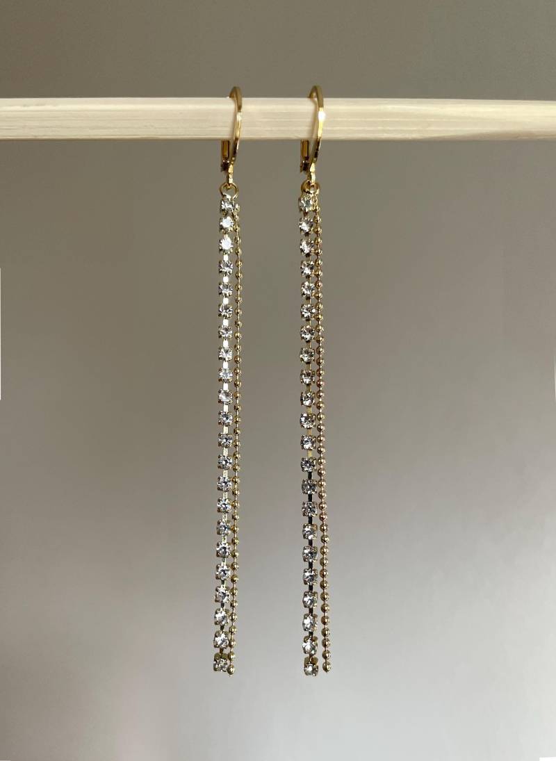 Kristall Strass Ketten-Ohrringe Edelstahl Cubic Zirconia Anhänger Kristall Strass Ketten-Ohrringe Edelstahl Cubic Zirconia Anhänger von KapellaStudios